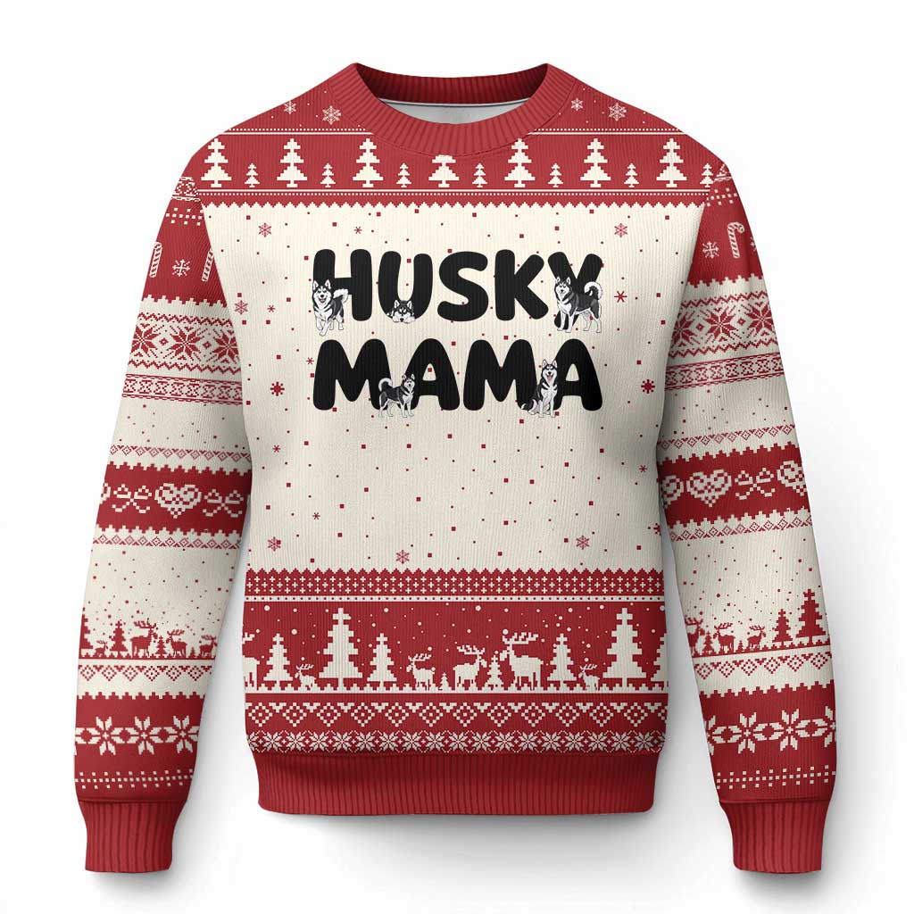 Proud Husky Mama Ugly Christmas Sweater Siberian Husky Mothers Day Gift TS12 Beige Red Print Your Wear