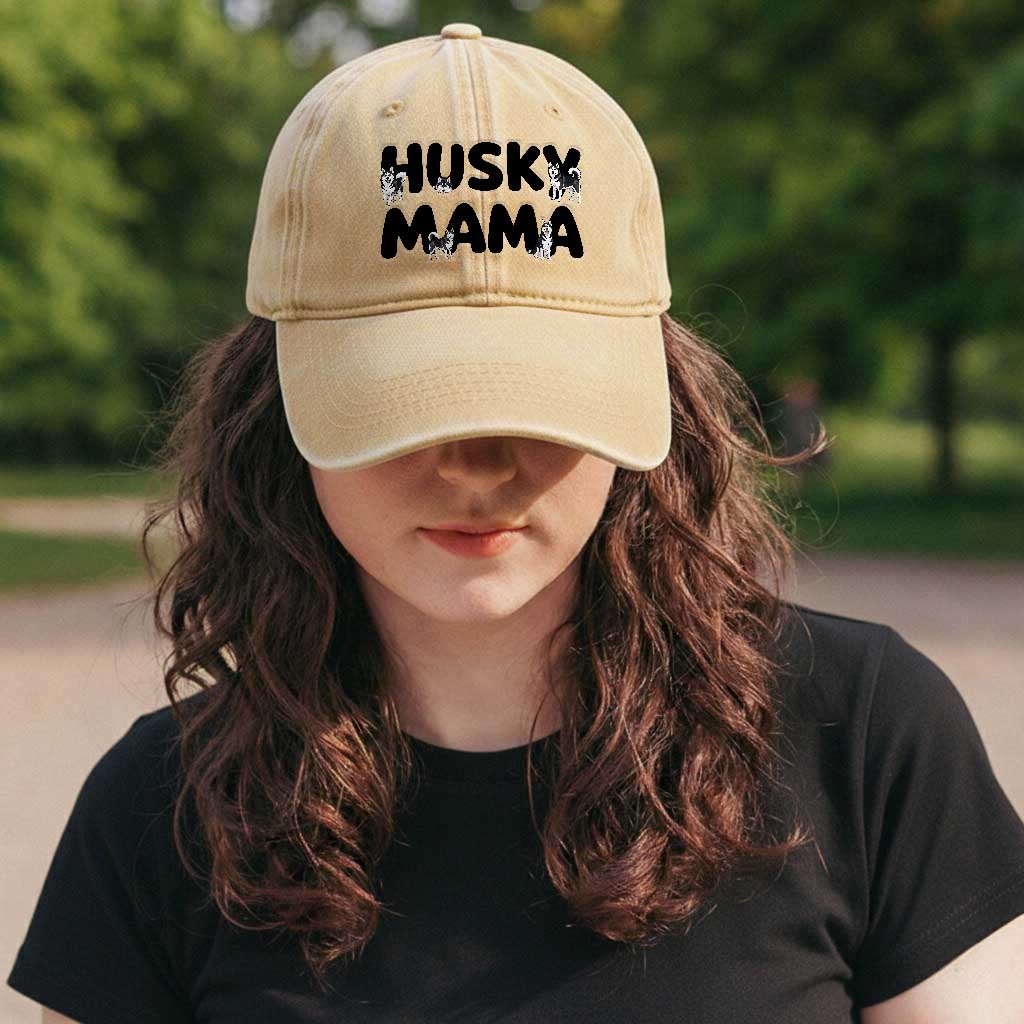 Proud Husky Mama Washed Cotton Baseball Cap Siberian Husky Mothers Day Gift TS12 Print Your Wear
