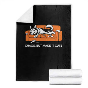 Mischievous Husky Owner Gift Throw Blanket Chaos But Make It Cute TS12 Black Print Your Wear