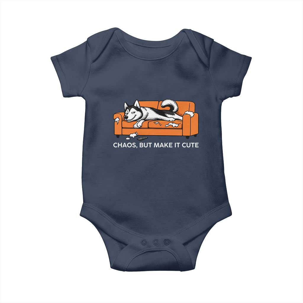 Mischievous Husky Owner Gift Baby Onesie Chaos But Make It Cute TS12 Navy Print Your Wear