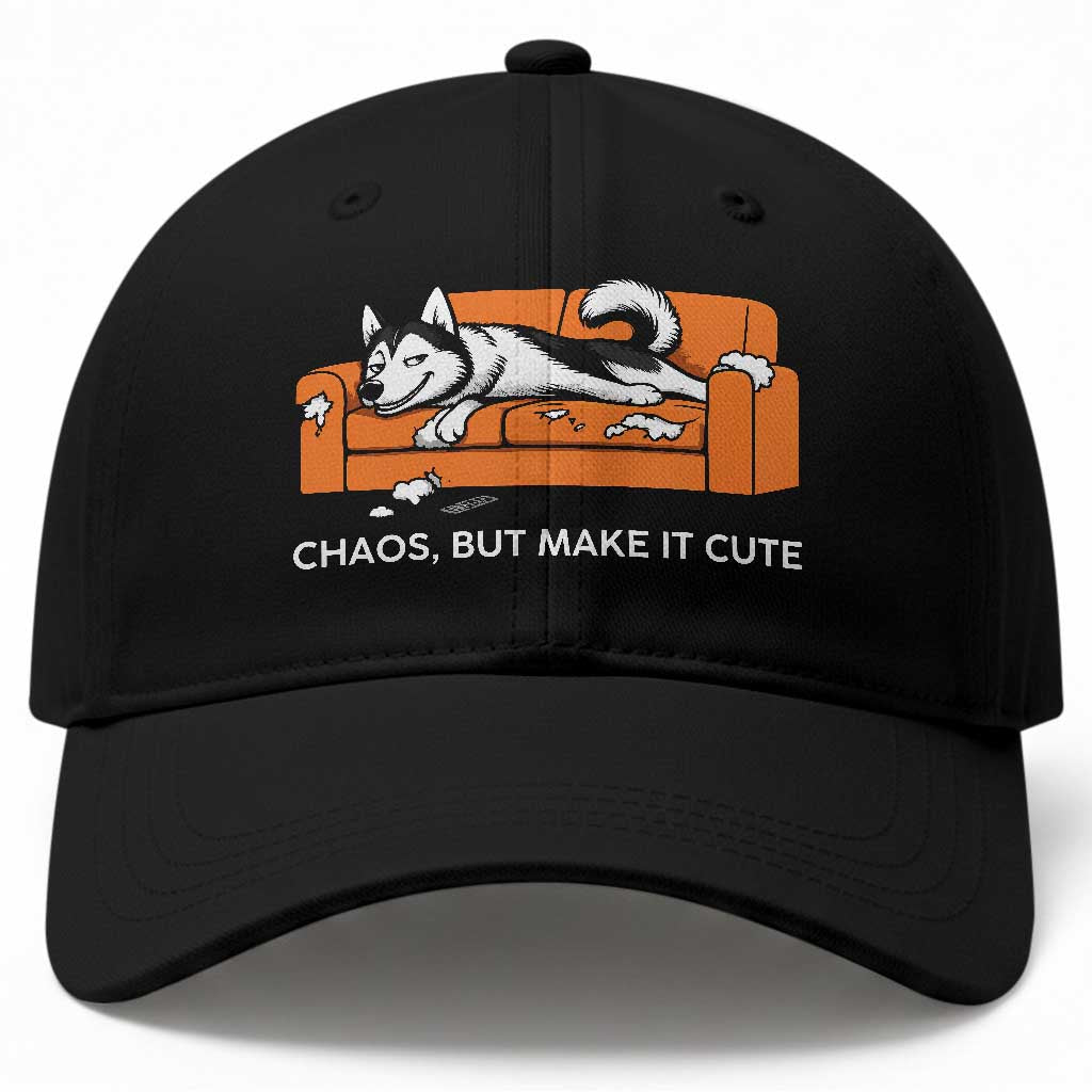 Mischievous Husky Owner Gift Baseball Cap Chaos But Make It Cute TS12 Print Your Wear