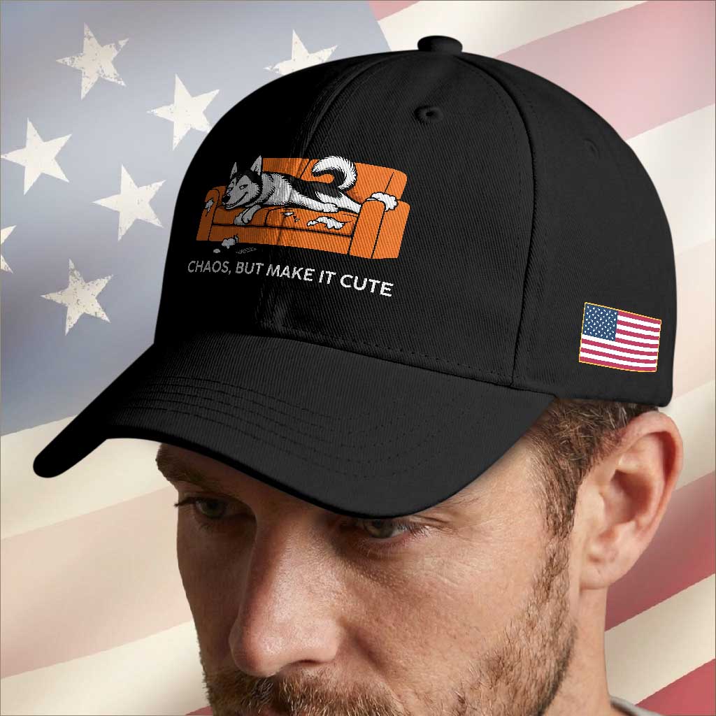 Mischievous Husky Owner Gift Baseball Cap Chaos But Make It Cute TS12 Print Your Wear