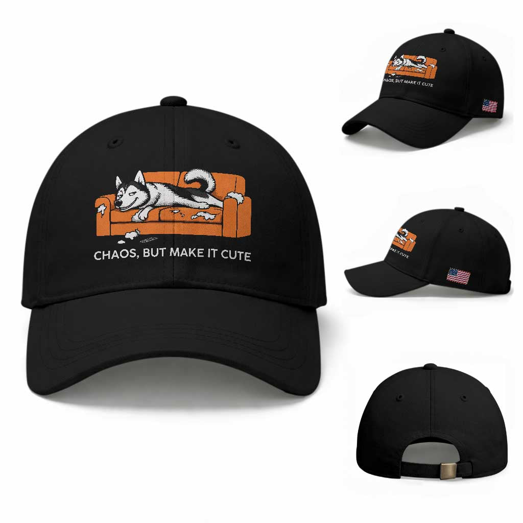 Mischievous Husky Owner Gift Baseball Cap Chaos But Make It Cute TS12 Baseball Cap Universal Fit Black Print Your Wear
