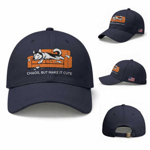 Mischievous Husky Owner Gift Baseball Cap Chaos But Make It Cute TS12 Baseball Cap Universal Fit Navy Print Your Wear
