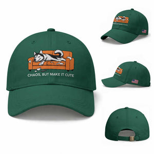 Mischievous Husky Owner Gift Baseball Cap Chaos But Make It Cute TS12 Baseball Cap Universal Fit Irish Green Print Your Wear