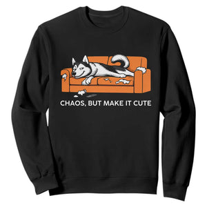 Mischievous Husky Owner Gift Sweatshirt Chaos But Make It Cute TS12 Black Print Your Wear