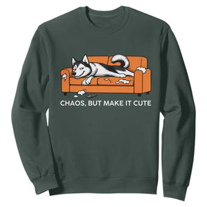 Mischievous Husky Owner Gift Sweatshirt Chaos But Make It Cute TS12 Dark Forest Green Print Your Wear