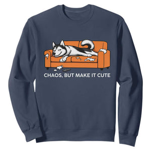 Mischievous Husky Owner Gift Sweatshirt Chaos But Make It Cute TS12 Navy Print Your Wear