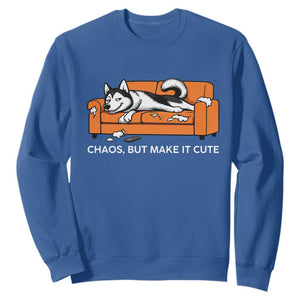 Mischievous Husky Owner Gift Sweatshirt Chaos But Make It Cute TS12 Royal Blue Print Your Wear