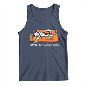 Mischievous Husky Owner Gift Tank Top Chaos But Make It Cute TS12 Navy Print Your Wear