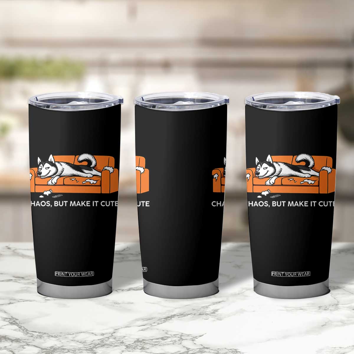Mischievous Husky Owner Gift Tumbler Cup Chaos But Make It Cute TS12 Print Your Wear