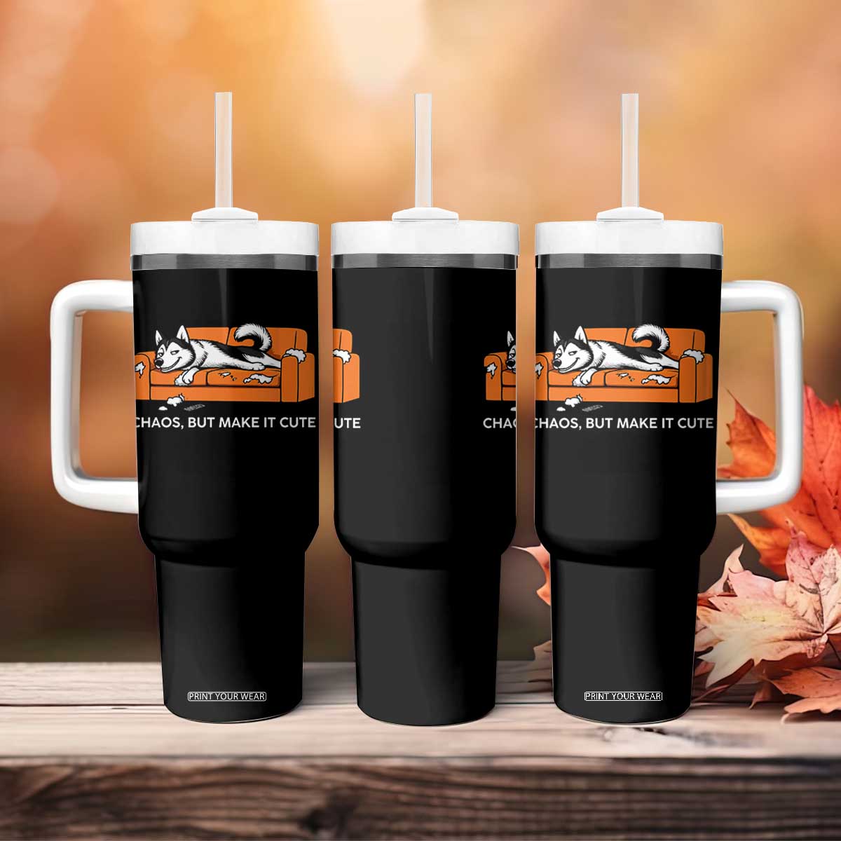 Mischievous Husky Owner Gift Tumbler With Handle Chaos But Make It Cute TS12 Print Your Wear