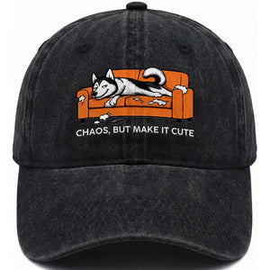 Mischievous Husky Owner Gift Washed Cotton Baseball Cap Chaos But Make It Cute TS12 Print Your Wear