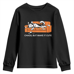 Mischievous Husky Owner Gift Youth Sweatshirt Chaos But Make It Cute TS12 Black Print Your Wear