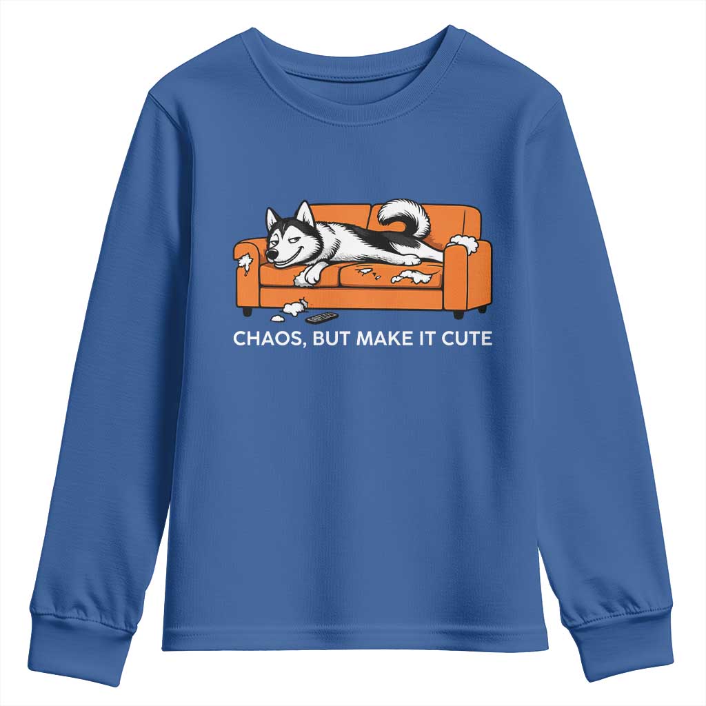 Mischievous Husky Owner Gift Youth Sweatshirt Chaos But Make It Cute TS12 Royal Blue Print Your Wear