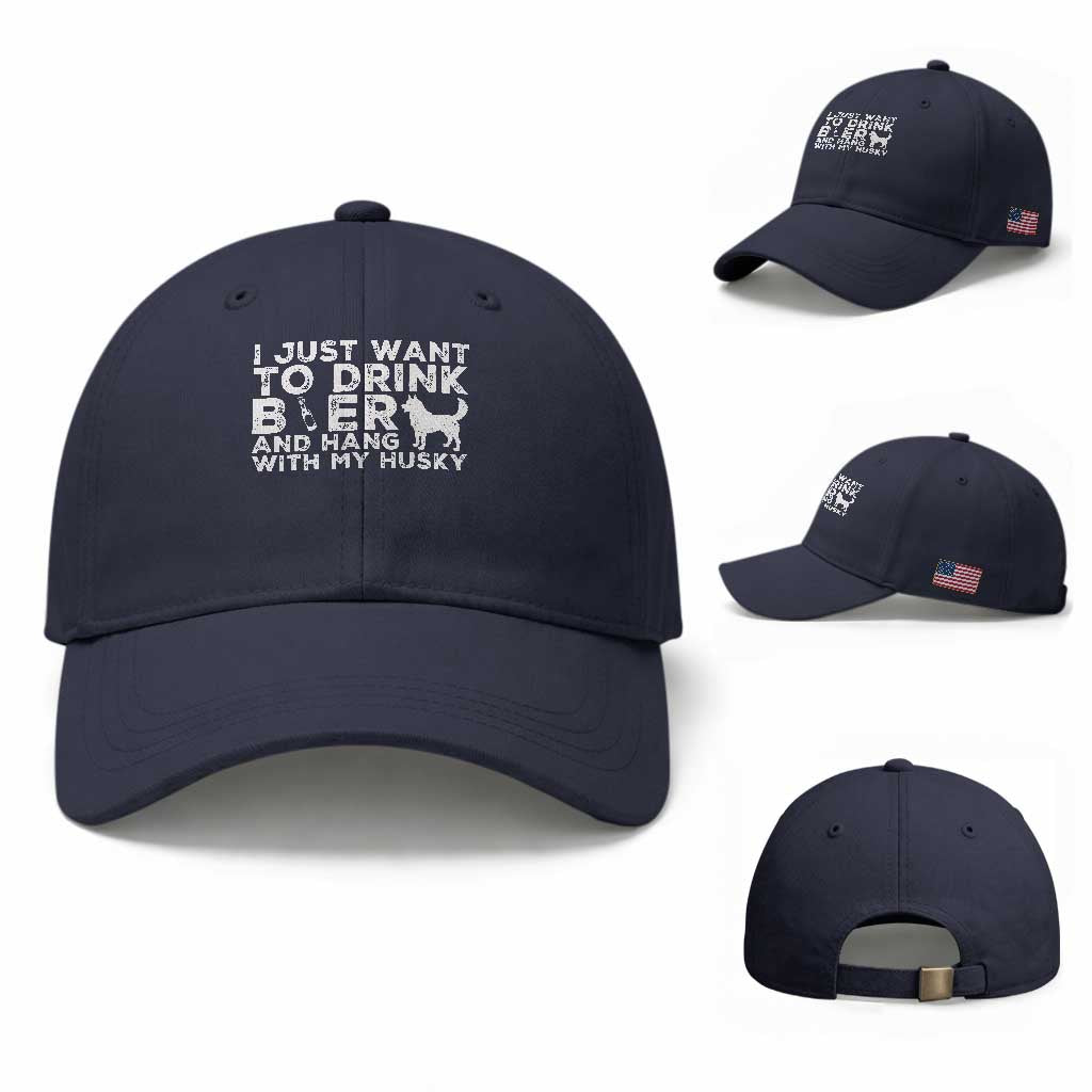 Drink Beer And Hang With My Husky Baseball Cap Funny Dog Lover TS12 Baseball Cap Universal Fit Navy Print Your Wear