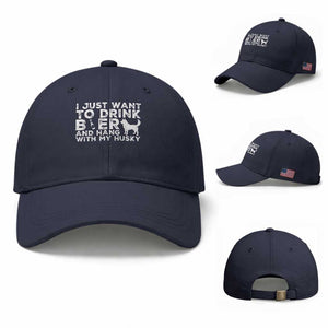 Drink Beer And Hang With My Husky Baseball Cap Funny Dog Lover TS12 Baseball Cap Universal Fit Navy Print Your Wear