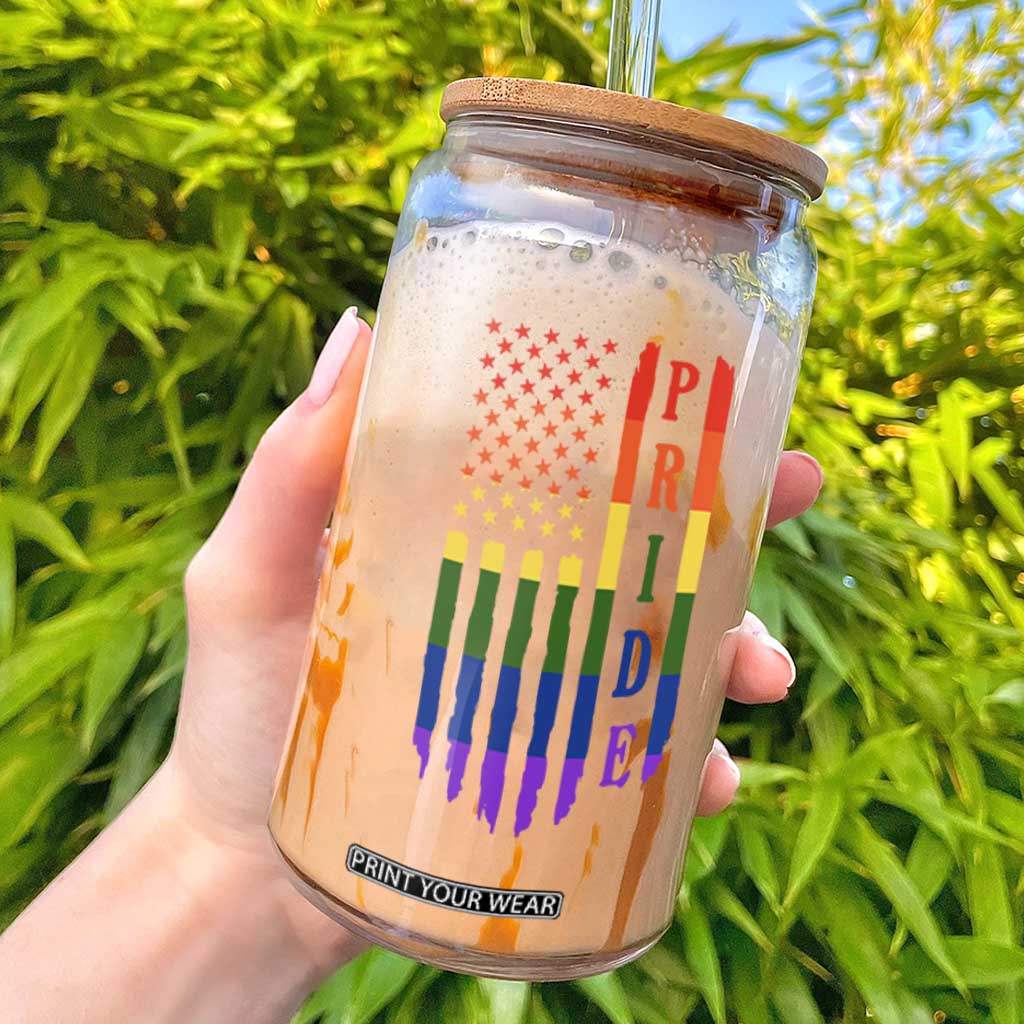 Pride Month Rainbow Flag Graphic Glass Can Lesbian Gay LGBT America Flag TS12 White Print Your Wear