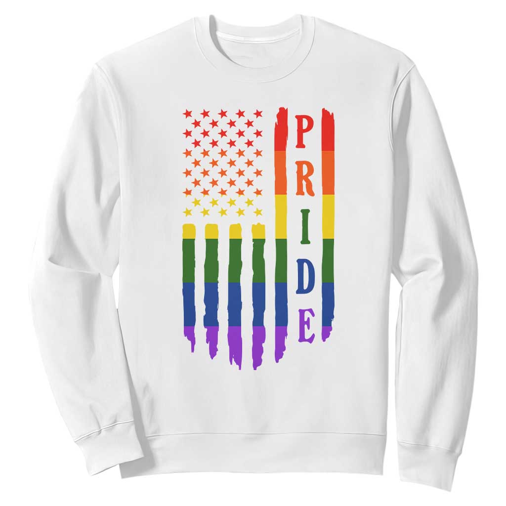 Pride Month Rainbow Flag Graphic Sweatshirt Lesbian Gay LGBT America Flag TS12 White Print Your Wear