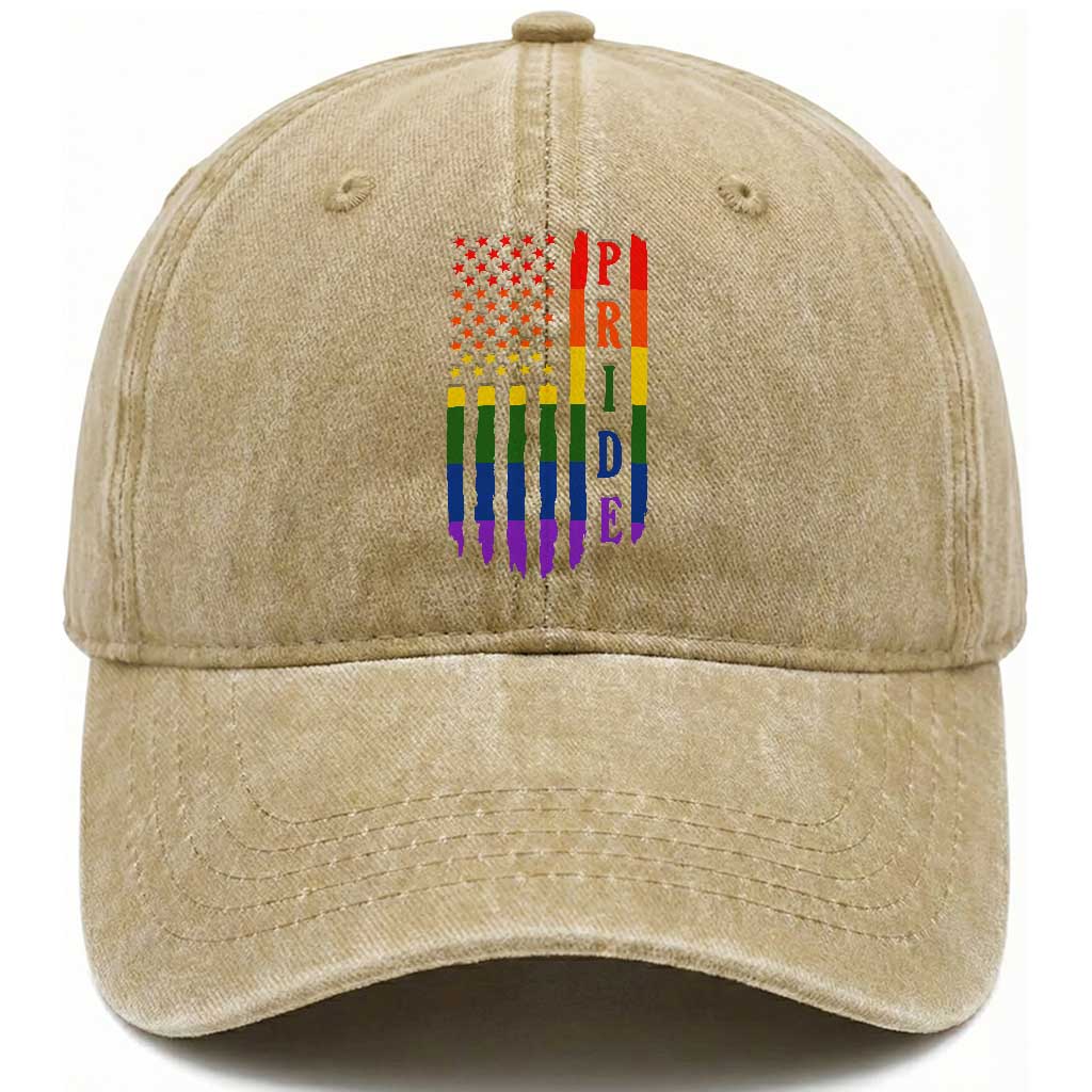 Pride Month Rainbow Flag Graphic Washed Cotton Baseball Cap Lesbian Gay LGBT America Flag TS12 Print Your Wear