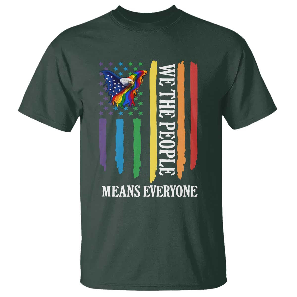Patriotic Rainbow Pride American Eagle T Shirt We The People LGBT Pride TS12 Dark Forest Green Print Your Wear