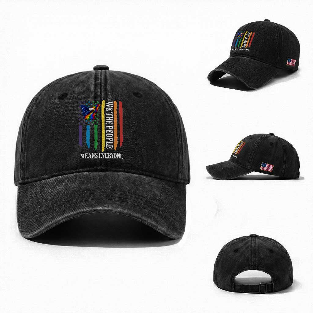 Patriotic Rainbow Pride American Eagle Washed Cotton Baseball Cap We The People LGBT Pride TS12 Washed Cap Universal Fit Black Print Your Wear