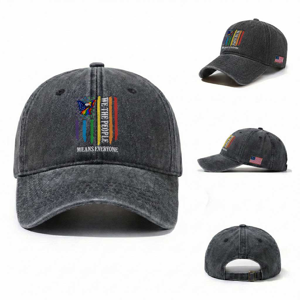 Patriotic Rainbow Pride American Eagle Washed Cotton Baseball Cap We The People LGBT Pride TS12 Washed Cap Universal Fit Dark Gray Print Your Wear