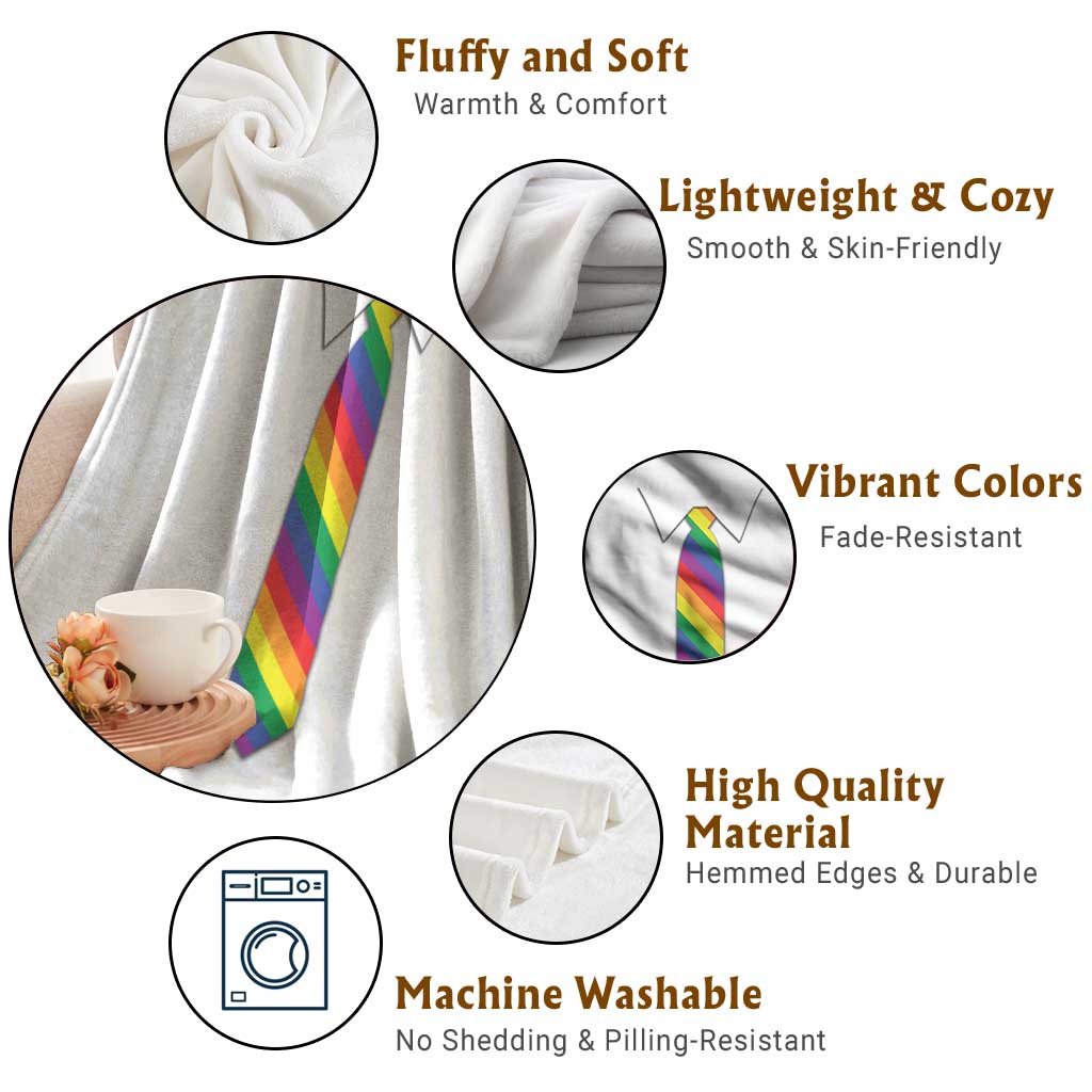 Funny Rainbow Striped Necktie Throw Blanket LGBT Pride Support Graphic TS12 Print Your Wear