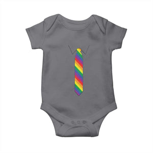 Funny Rainbow Striped Necktie Baby Onesie LGBT Pride Support Graphic TS12 Charcoal Print Your Wear