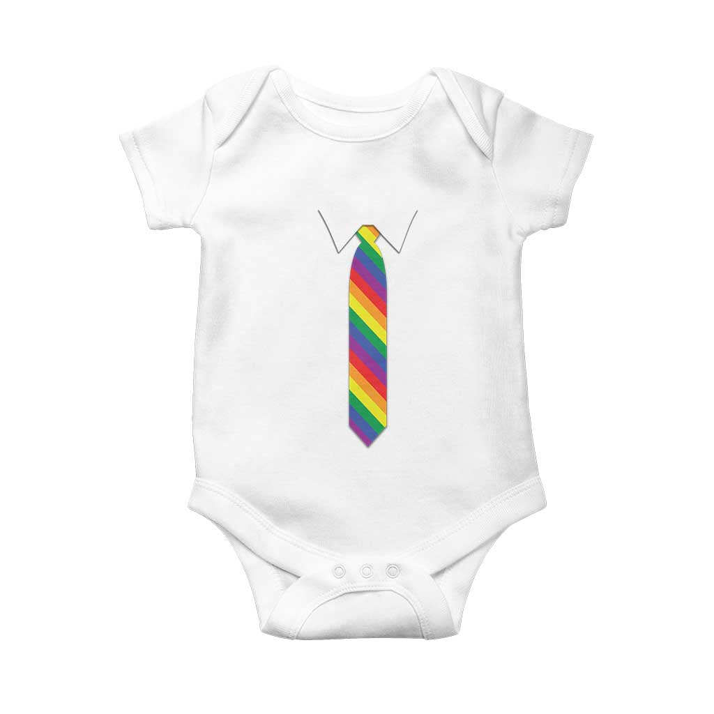 Funny Rainbow Striped Necktie Baby Onesie LGBT Pride Support Graphic TS12 White Print Your Wear