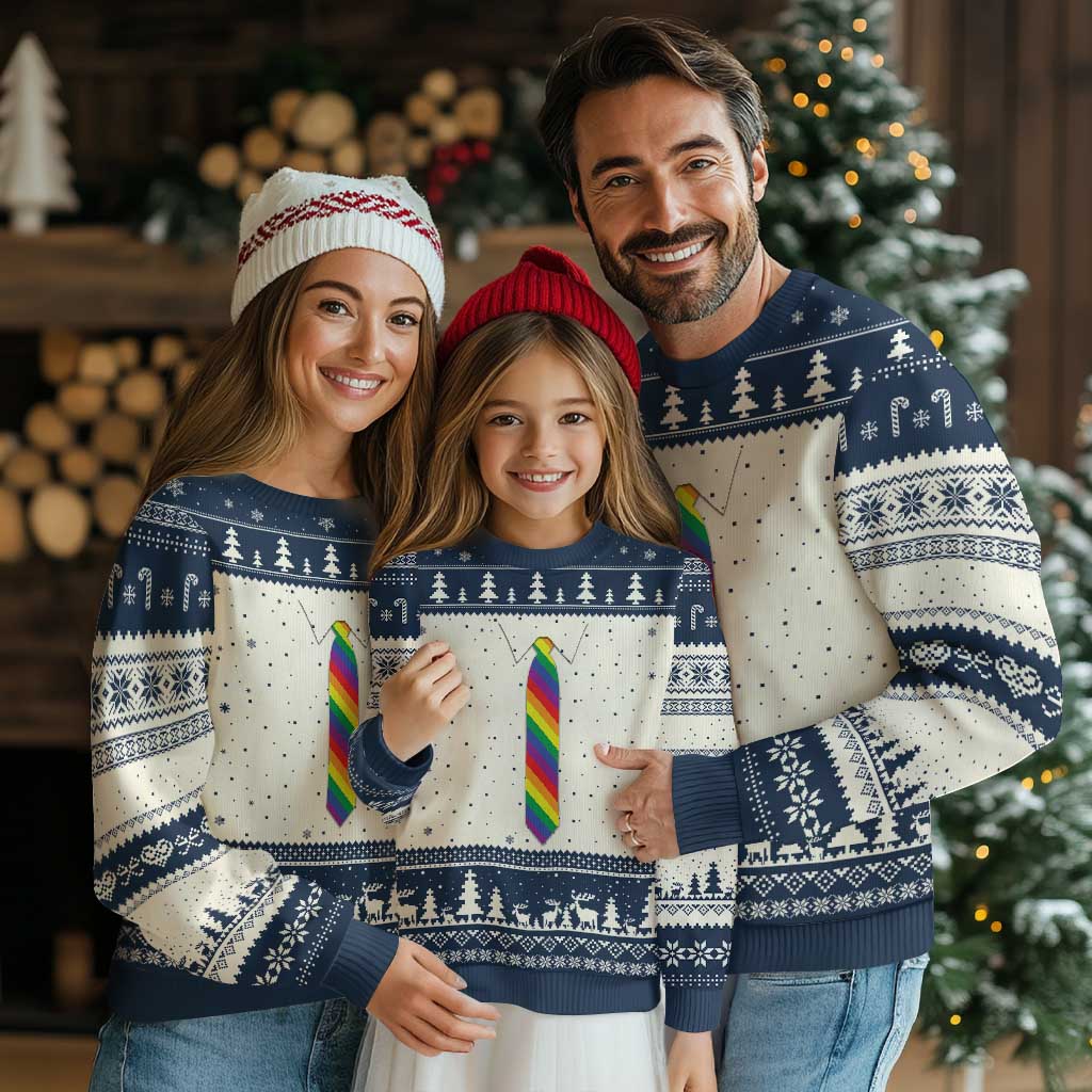 Funny Rainbow Striped Necktie Ugly Christmas Sweater LGBT Pride Support Graphic TS12 Beige Navy Print Your Wear