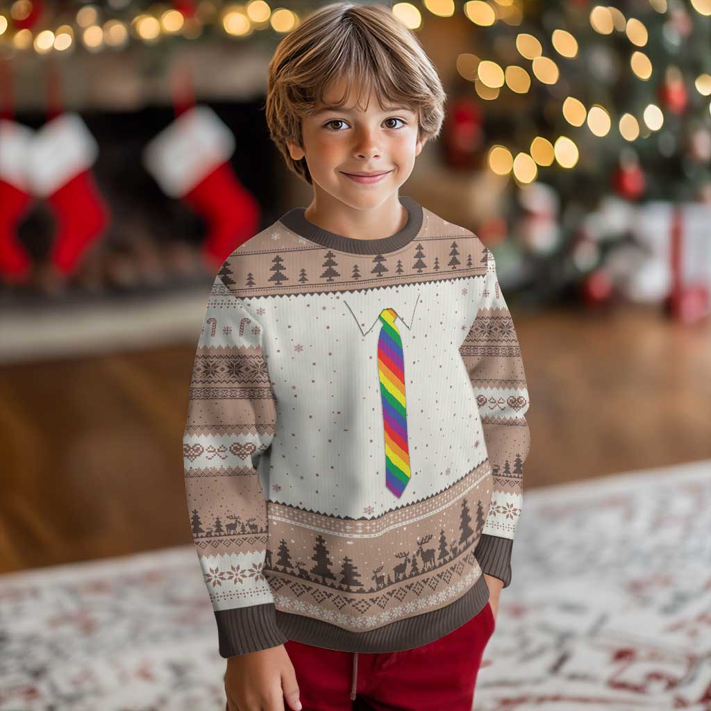 Funny Rainbow Striped Necktie Ugly Christmas Sweater LGBT Pride Support Graphic TS12 Mocha Mousse Print Your Wear