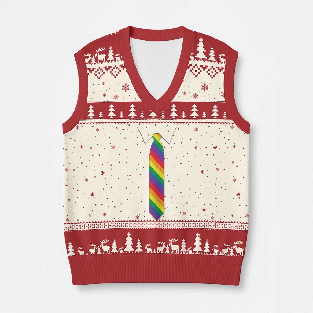 Funny Rainbow Striped Necktie V-Neck Knit Sweater Vest LGBT Pride Support Graphic TS12 Beige Red Print Your Wear