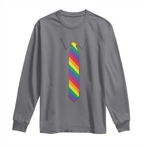 Funny Rainbow Striped Necktie Long Sleeve Shirt LGBT Pride Support Graphic TS12 Charcoal Print Your Wear