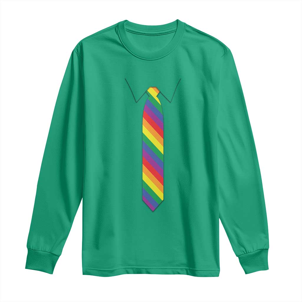 Funny Rainbow Striped Necktie Long Sleeve Shirt LGBT Pride Support Graphic TS12 Irish Green Print Your Wear