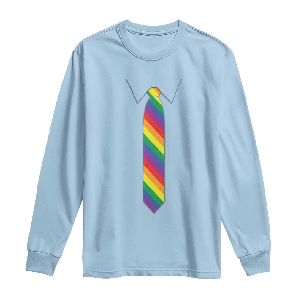 Funny Rainbow Striped Necktie Long Sleeve Shirt LGBT Pride Support Graphic TS12 Light Blue Print Your Wear