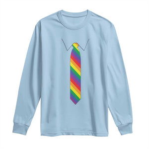Funny Rainbow Striped Necktie Long Sleeve Shirt LGBT Pride Support Graphic TS12 Light Blue Print Your Wear