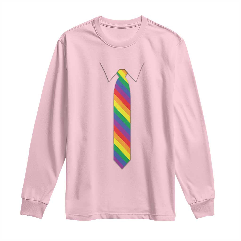 Funny Rainbow Striped Necktie Long Sleeve Shirt LGBT Pride Support Graphic TS12 Light Pink Print Your Wear