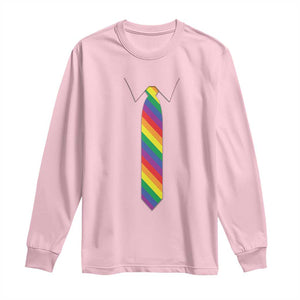 Funny Rainbow Striped Necktie Long Sleeve Shirt LGBT Pride Support Graphic TS12 Light Pink Print Your Wear