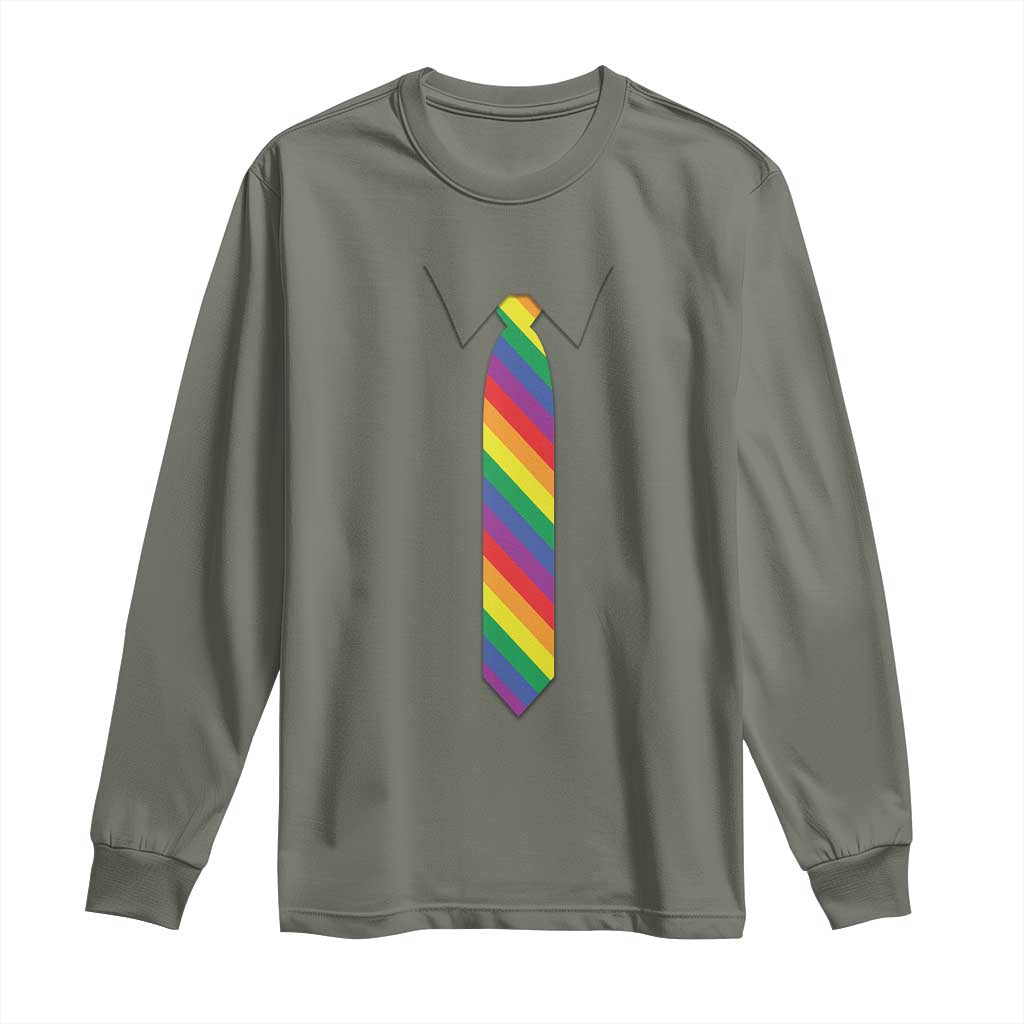 Funny Rainbow Striped Necktie Long Sleeve Shirt LGBT Pride Support Graphic TS12 Military Green Print Your Wear