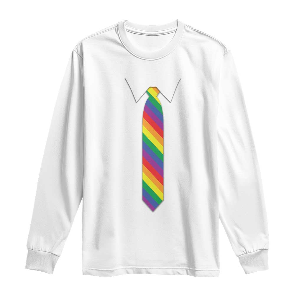 Funny Rainbow Striped Necktie Long Sleeve Shirt LGBT Pride Support Graphic TS12 White Print Your Wear