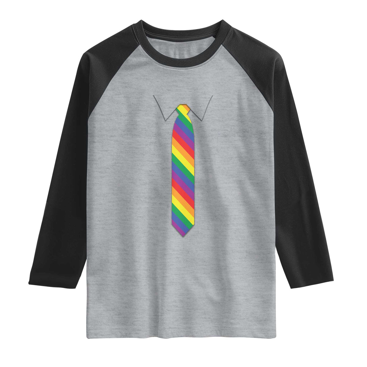 Funny Rainbow Striped Necktie Raglan Shirt LGBT Pride Support Graphic TS12 Heather Gray Black Print Your Wear