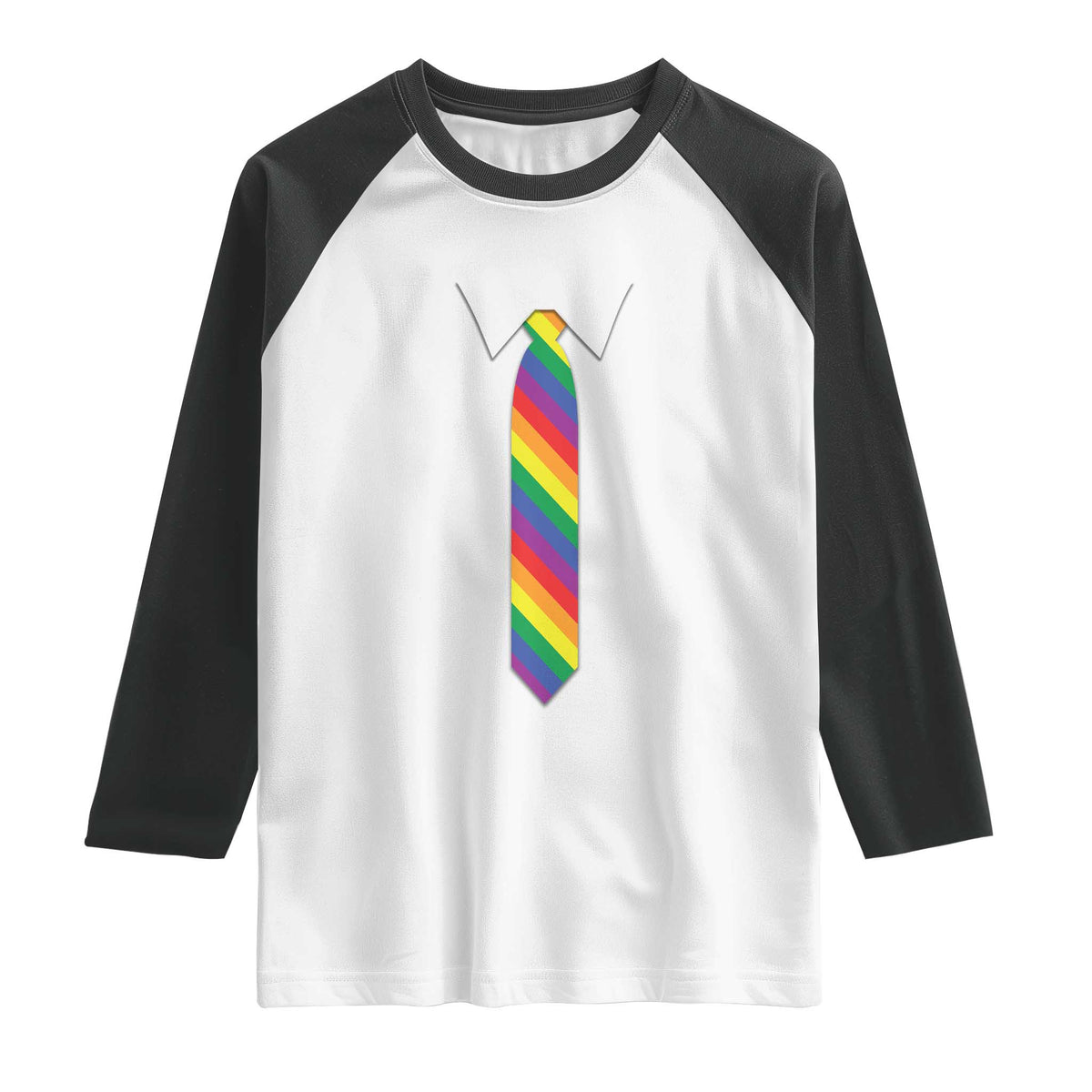 Funny Rainbow Striped Necktie Raglan Shirt LGBT Pride Support Graphic TS12 White Black Print Your Wear