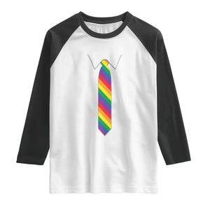Funny Rainbow Striped Necktie Raglan Shirt LGBT Pride Support Graphic TS12 White Black Print Your Wear
