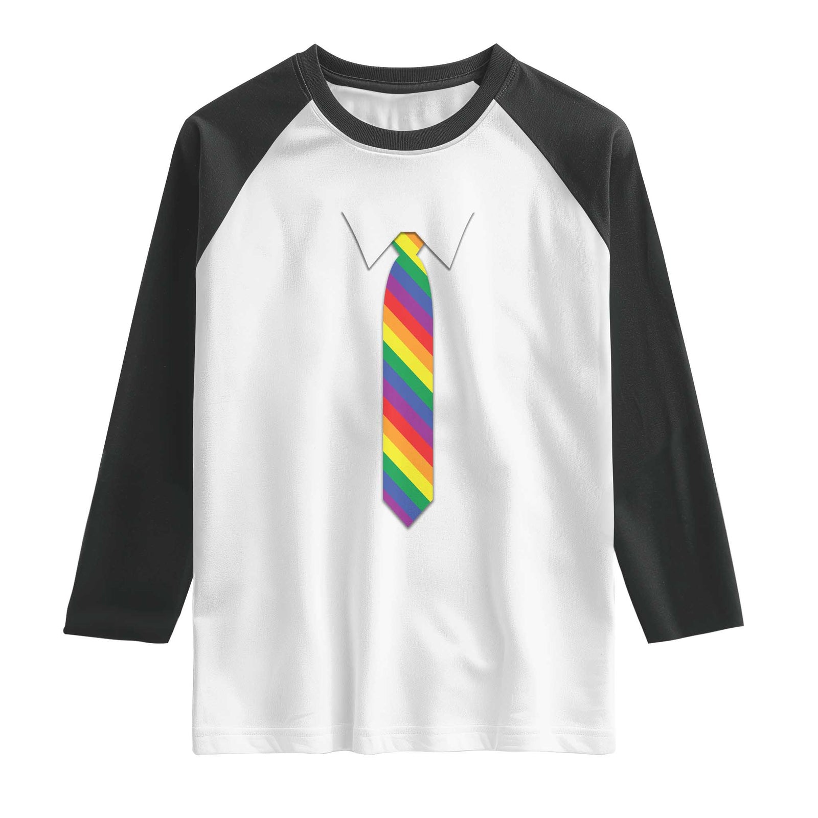 Funny Rainbow Striped Necktie Raglan Shirt LGBT Pride Support Graphic TS12 White Black Print Your Wear
