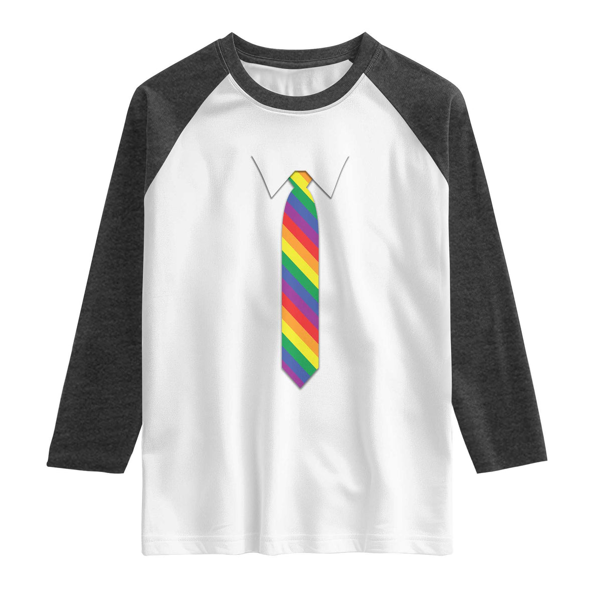 Funny Rainbow Striped Necktie Raglan Shirt LGBT Pride Support Graphic TS12 White Heather Charcoal Print Your Wear