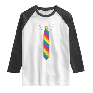Funny Rainbow Striped Necktie Raglan Shirt LGBT Pride Support Graphic TS12 White Heather Charcoal Print Your Wear