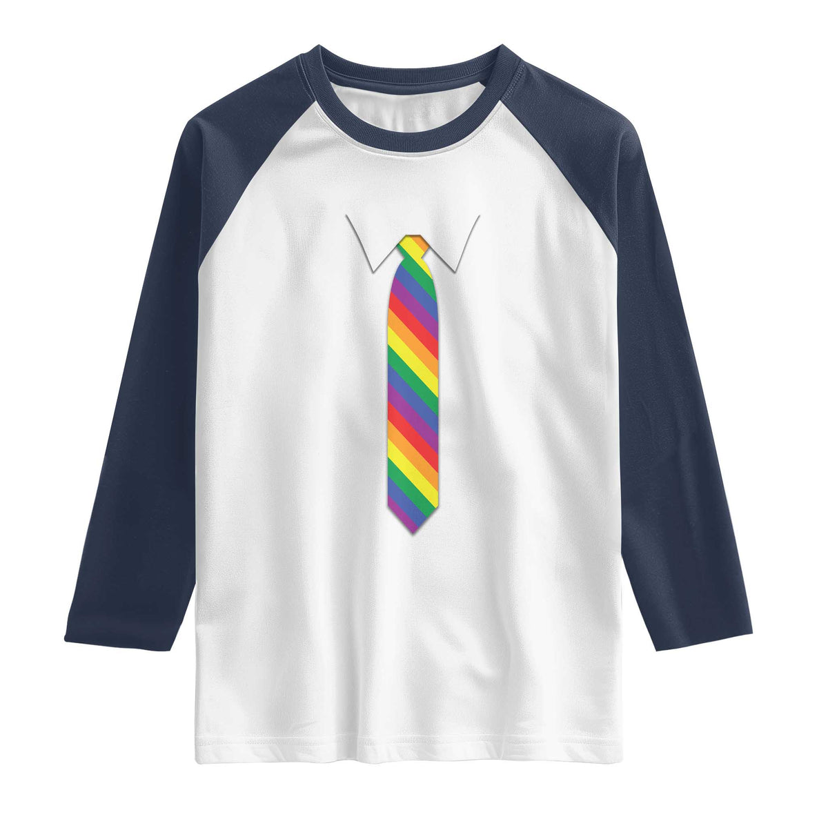 Funny Rainbow Striped Necktie Raglan Shirt LGBT Pride Support Graphic TS12 White Navy Print Your Wear