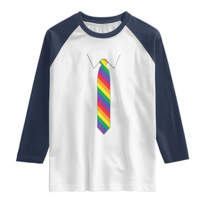 Funny Rainbow Striped Necktie Raglan Shirt LGBT Pride Support Graphic TS12 White Navy Print Your Wear