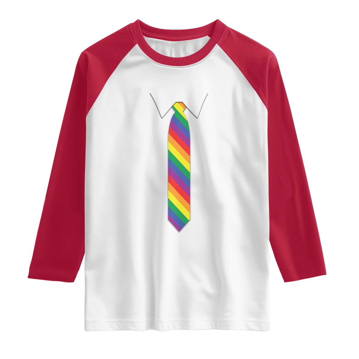 Funny Rainbow Striped Necktie Raglan Shirt LGBT Pride Support Graphic TS12 White Red Print Your Wear